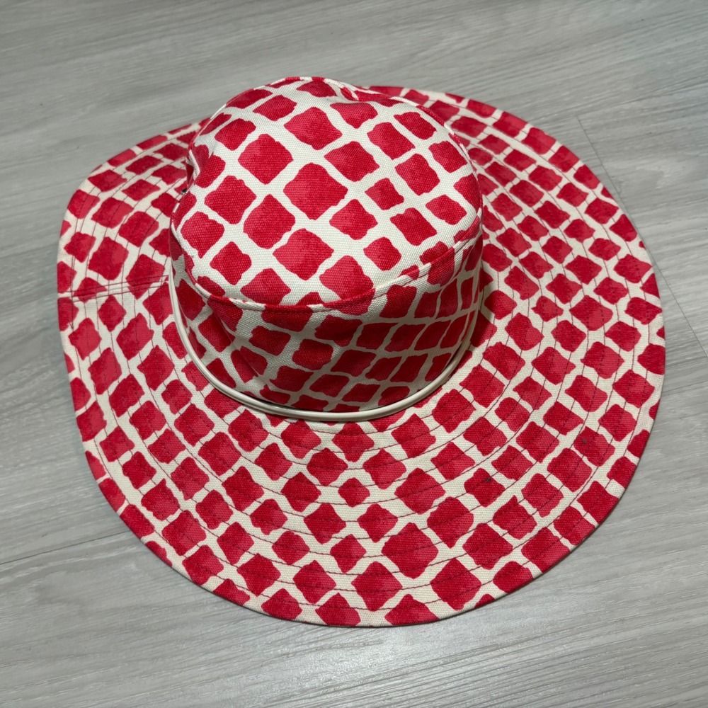 Coach Hat Women Red White Diamond Lozenge Print Cotton Sun F84246 Size XS/S NWT - Picture 14 of 15